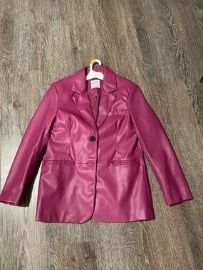 Bershka Magenta Faux Leather Blazer